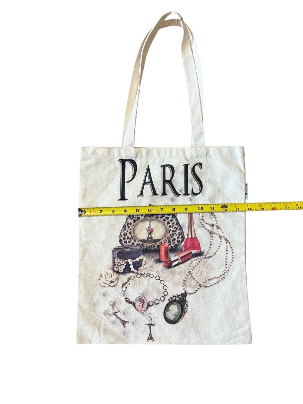NWOT Oh lala Paris Graphic Cream Canvas Tote Bag - Picture 2 of 5